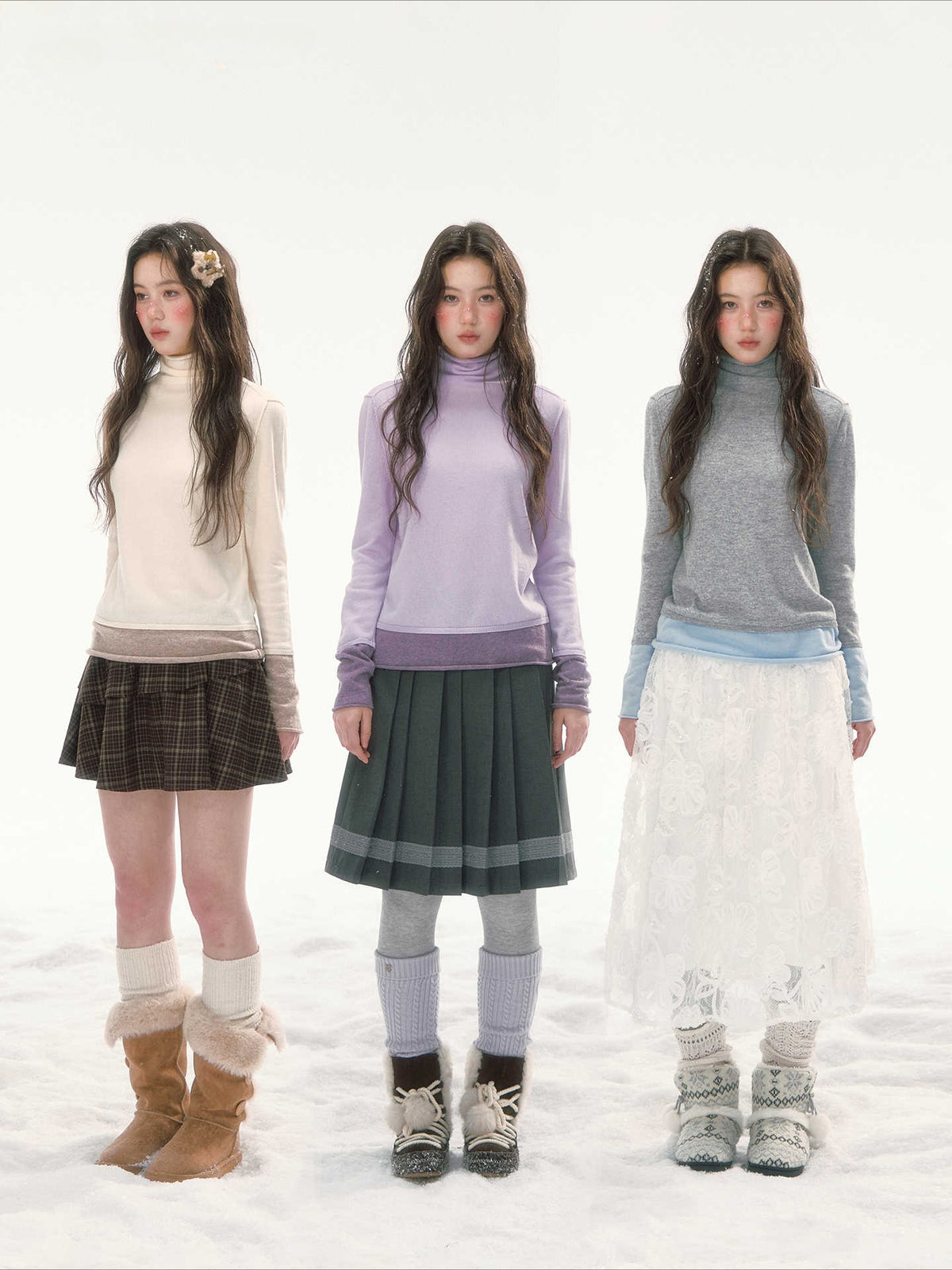 CANSTORE - "Winter Gramophone" Heather Gray Color-Block Mock Neck Wool-Blend Knit Top