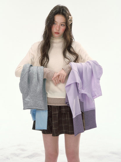 CANSTORE - "Winter Gramophone" Ivory Color-Block Mock Neck Wool-Blend Knit Top