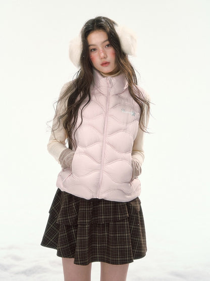 CANSTORE - "Cotton Plum" Pink Drawstring Down Puffer Vest with Snowflake Print