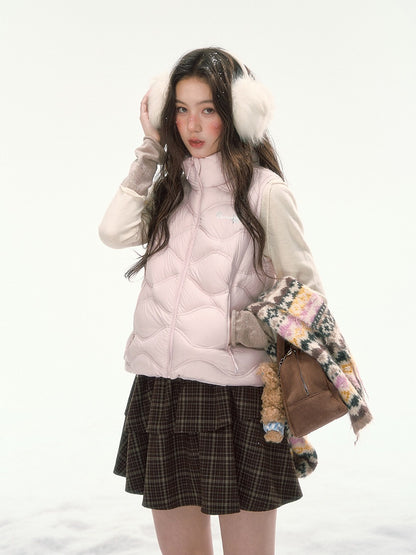CANSTORE - "Cotton Plum" Pink Drawstring Down Puffer Vest with Snowflake Print