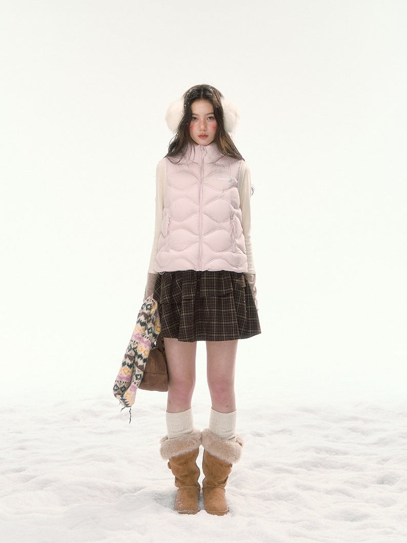CANSTORE - "Cotton Plum" Pink Drawstring Down Puffer Vest with Snowflake Print