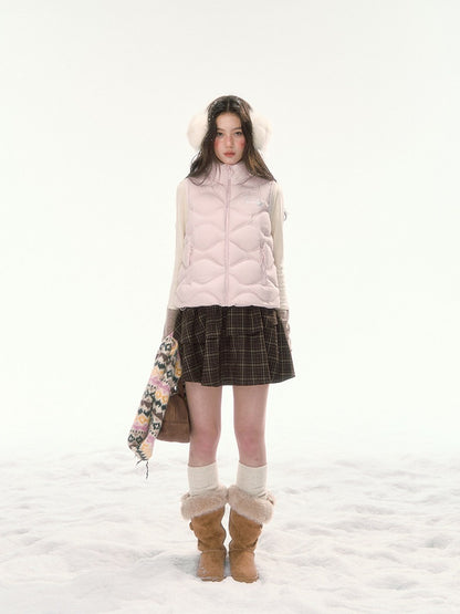 CANSTORE - "Cotton Plum" Pink Drawstring Down Puffer Vest with Snowflake Print