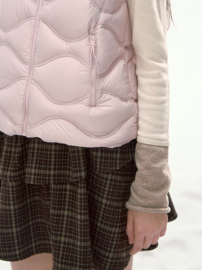 CANSTORE - "Cotton Plum" Pink Drawstring Down Puffer Vest with Snowflake Print