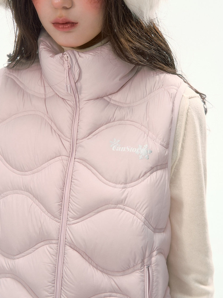 CANSTORE - "Cotton Plum" Pink Drawstring Down Puffer Vest with Snowflake Print