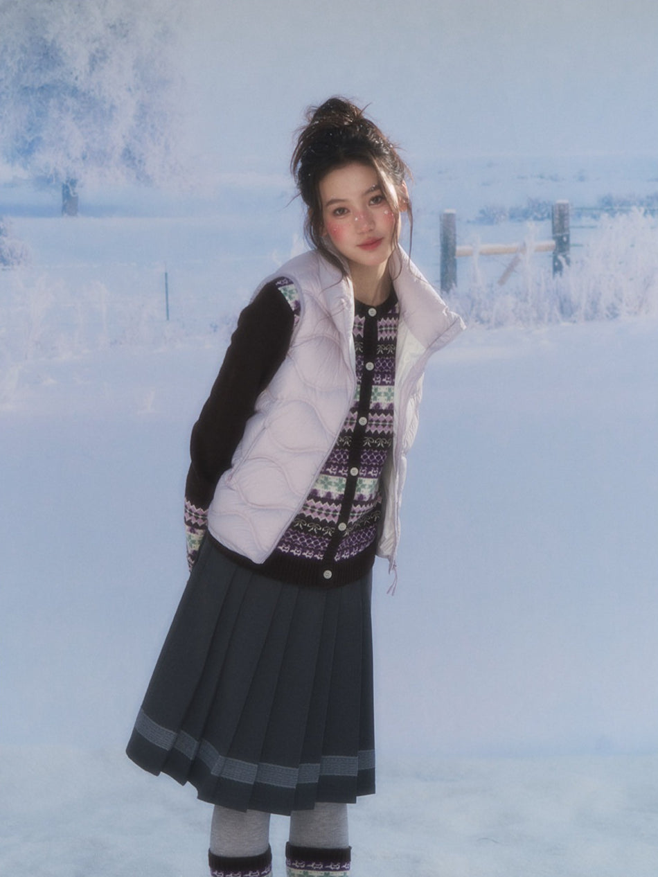 CANSTORE - "Cotton Plum" Lavender Drawstring Down Puffer Vest with Snowflake Print