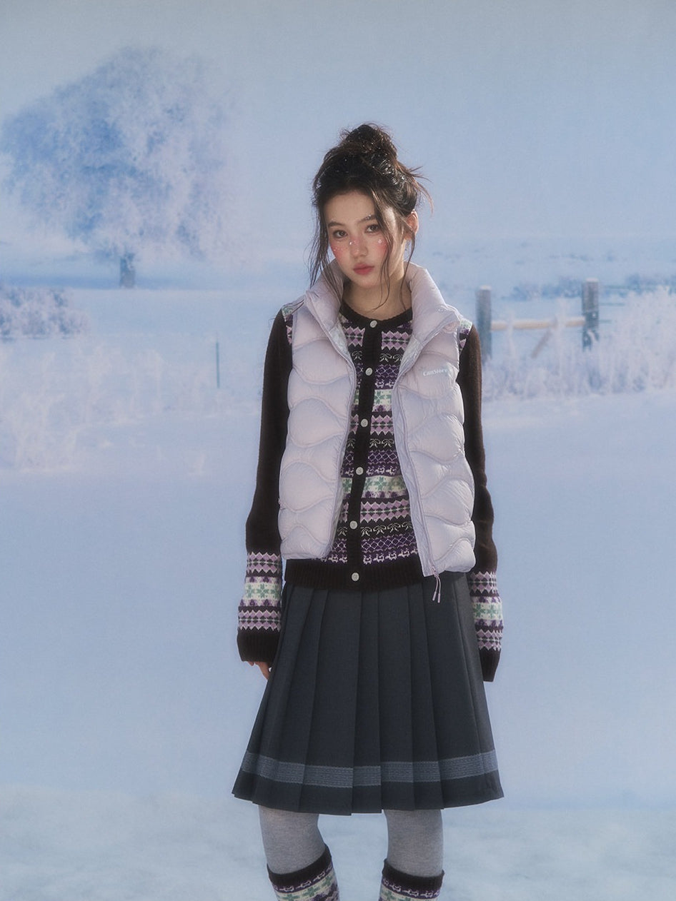 CANSTORE - "Cotton Plum" Lavender Drawstring Down Puffer Vest with Snowflake Print