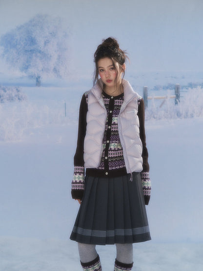 CANSTORE - "Cotton Plum" Lavender Drawstring Down Puffer Vest with Snowflake Print