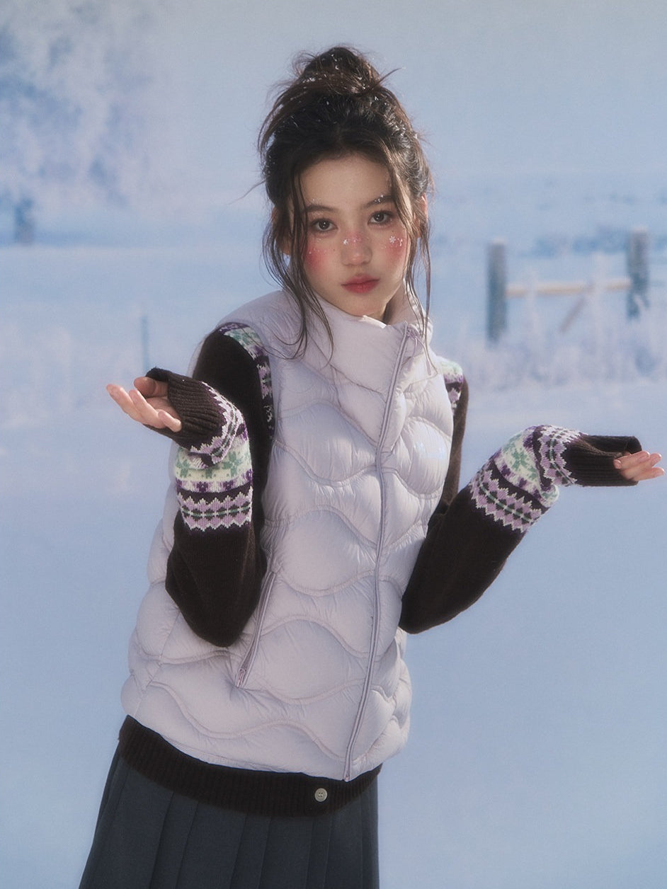 CANSTORE - "Cotton Plum" Lavender Drawstring Down Puffer Vest with Snowflake Print