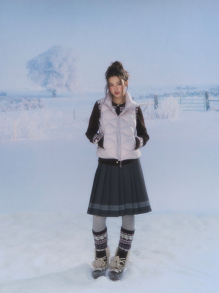 CANSTORE - "Cotton Plum" Lavender Drawstring Down Puffer Vest with Snowflake Print