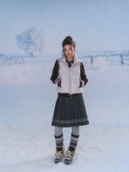 CANSTORE - "Cotton Plum" Lavender Drawstring Down Puffer Vest with Snowflake Print