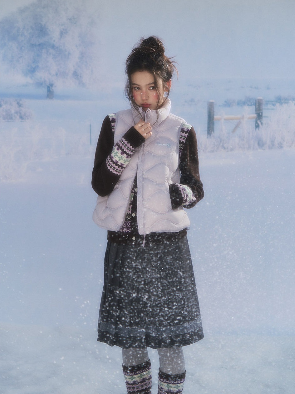 CANSTORE - "Cotton Plum" Lavender Drawstring Down Puffer Vest with Snowflake Print