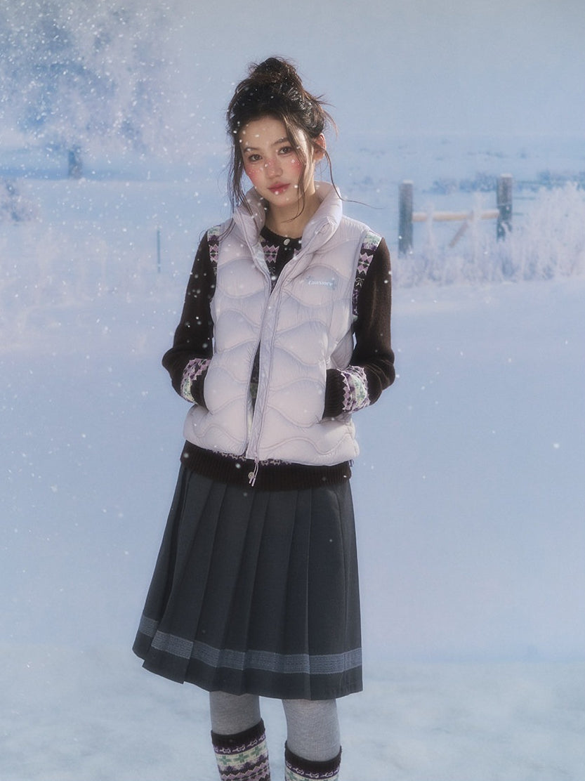 CANSTORE - "Cotton Plum" Lavender Drawstring Down Puffer Vest with Snowflake Print