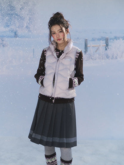 CANSTORE - "Cotton Plum" Lavender Drawstring Down Puffer Vest with Snowflake Print