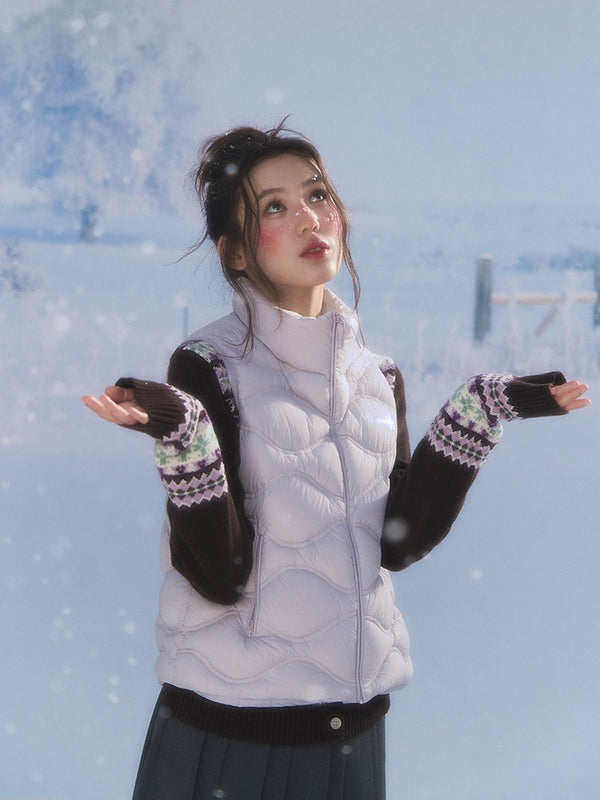 CANSTORE - "Cotton Plum" Lavender Drawstring Down Puffer Vest with Snowflake Print