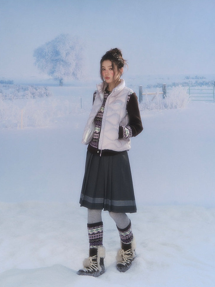 CANSTORE - "Cotton Plum" Lavender Drawstring Down Puffer Vest with Snowflake Print