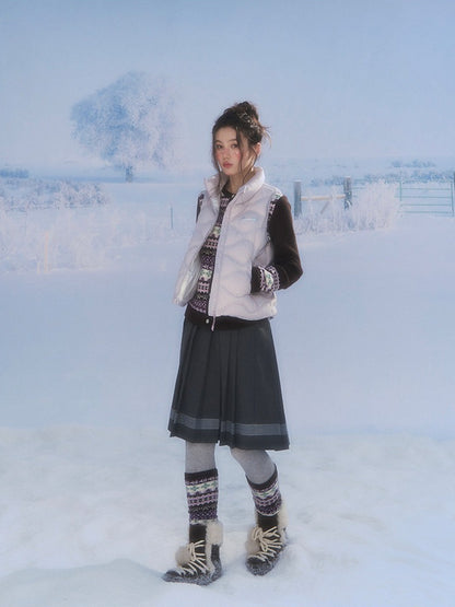 CANSTORE - "Cotton Plum" Lavender Drawstring Down Puffer Vest with Snowflake Print