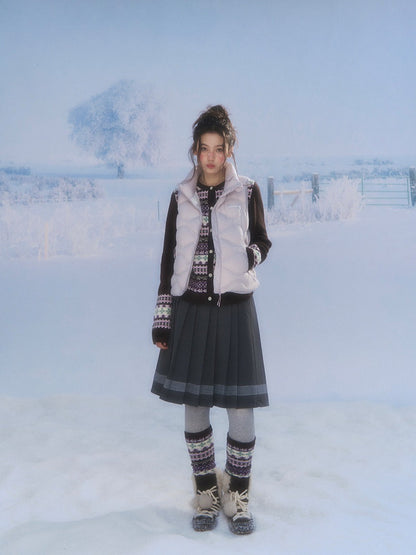 CANSTORE - "Cotton Plum" Lavender Drawstring Down Puffer Vest with Snowflake Print