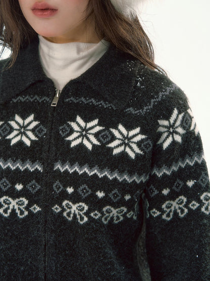 CANSTORE - "Winterfield Starlight" Fair Isle Dark Gray Knit Cardigan and Shorts Set