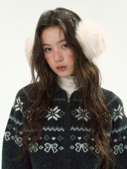 CANSTORE - "Winterfield Starlight" Fair Isle Dark Gray Knit Cardigan and Shorts Set