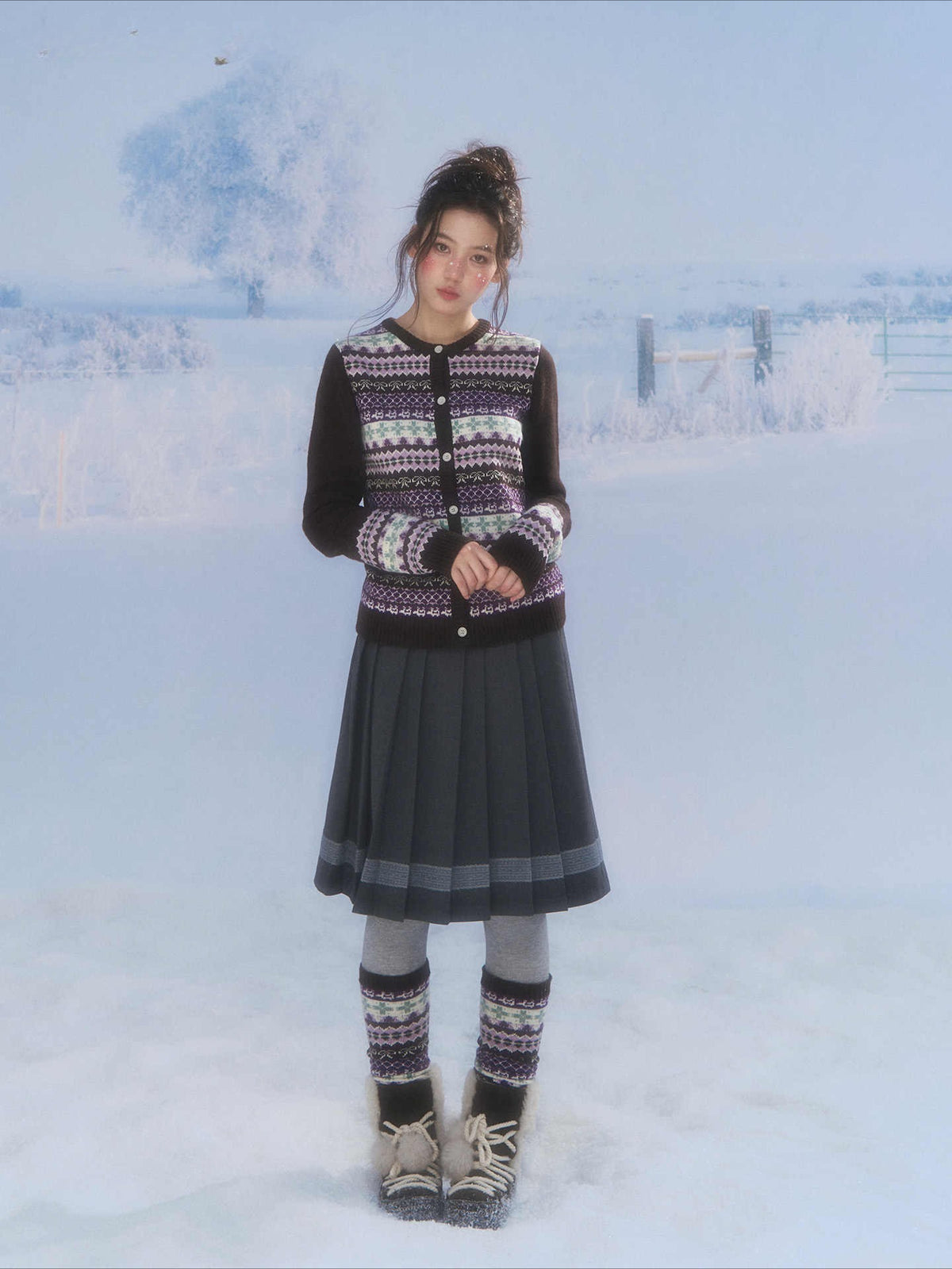 CANSTORE - "Coffee Grape" Fair Isle Brown Knit Cardigan