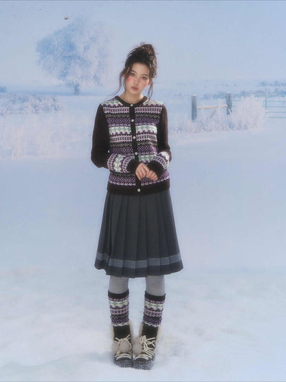 CANSTORE - "Coffee Grape" Fair Isle Brown Knit Cardigan