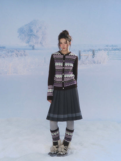 CANSTORE - "Coffee Grape" Fair Isle Brown Knit Cardigan