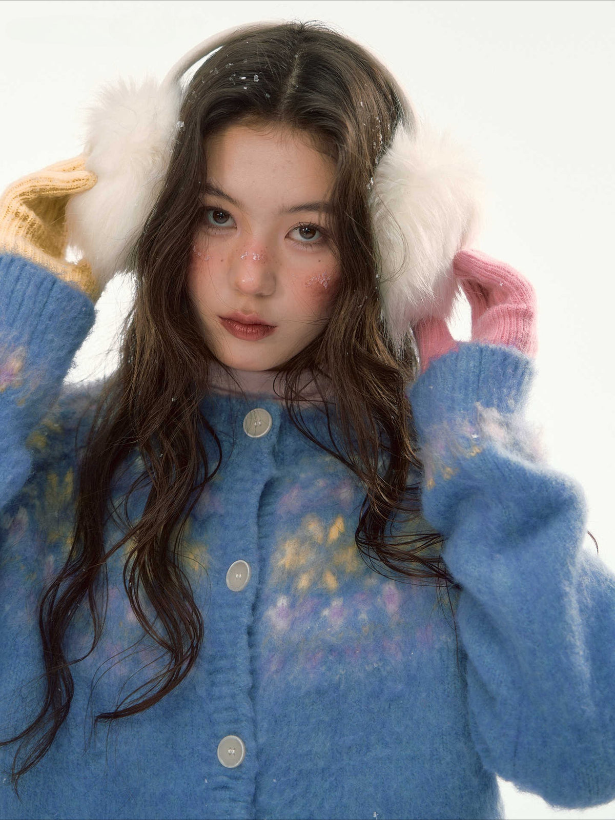 CANSTORE - "Blue Sky Echo" Fair Isle Bow Jacquard Knit Cardigan