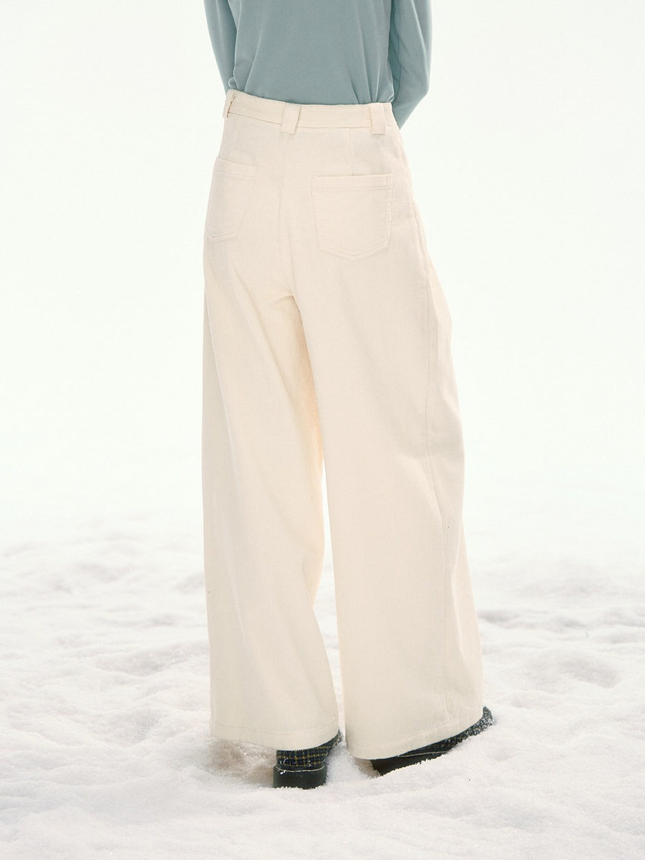 CANSTORE - "Bean Paste & White Peach" Ivory Corduroy Wide-Leg Trousers