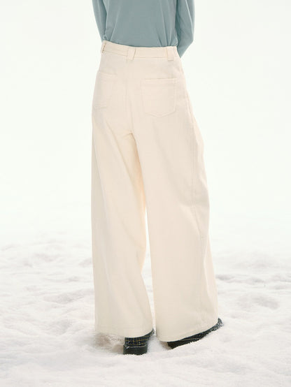CANSTORE - "Bean Paste & White Peach" Ivory Corduroy Wide-Leg Trousers