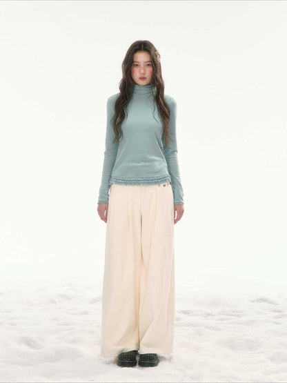 CANSTORE - "Bean Paste & White Peach" Ivory Corduroy Wide-Leg Trousers