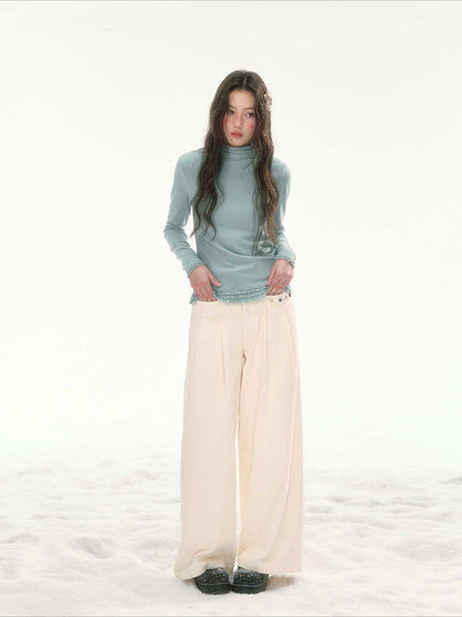 CANSTORE - "Bean Paste & White Peach" Ivory Corduroy Wide-Leg Trousers