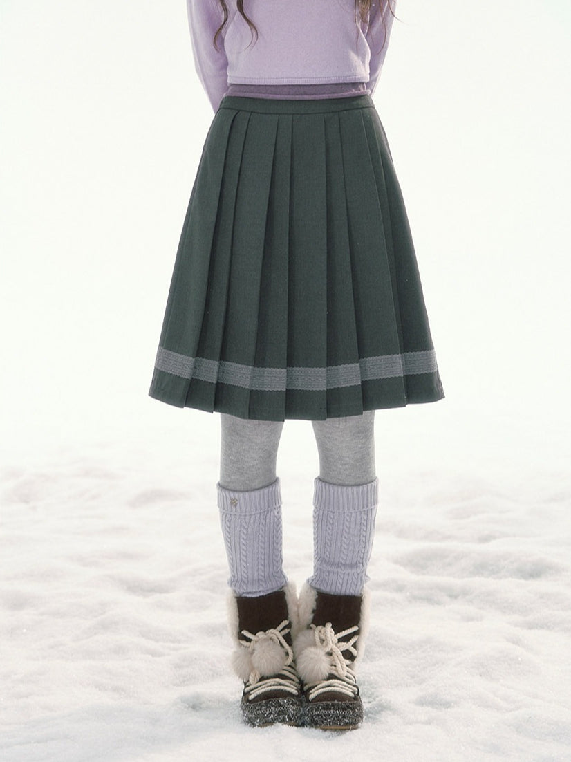 CANSTORE - "Ink Floral Reverie" Dark Gray Pleated Mini Skirt with Lace Trim