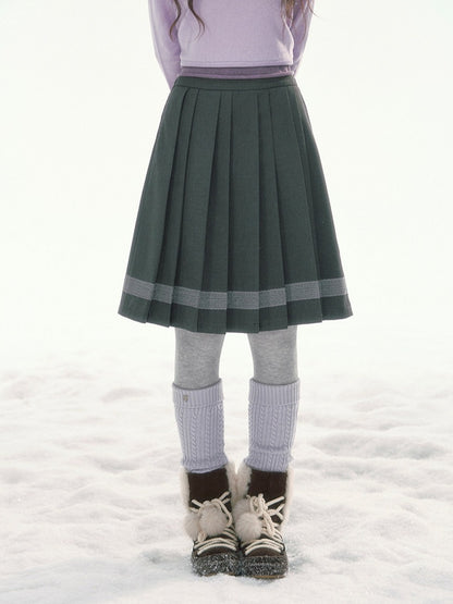 CANSTORE - "Ink Floral Reverie" Dark Gray Pleated Mini Skirt with Lace Trim