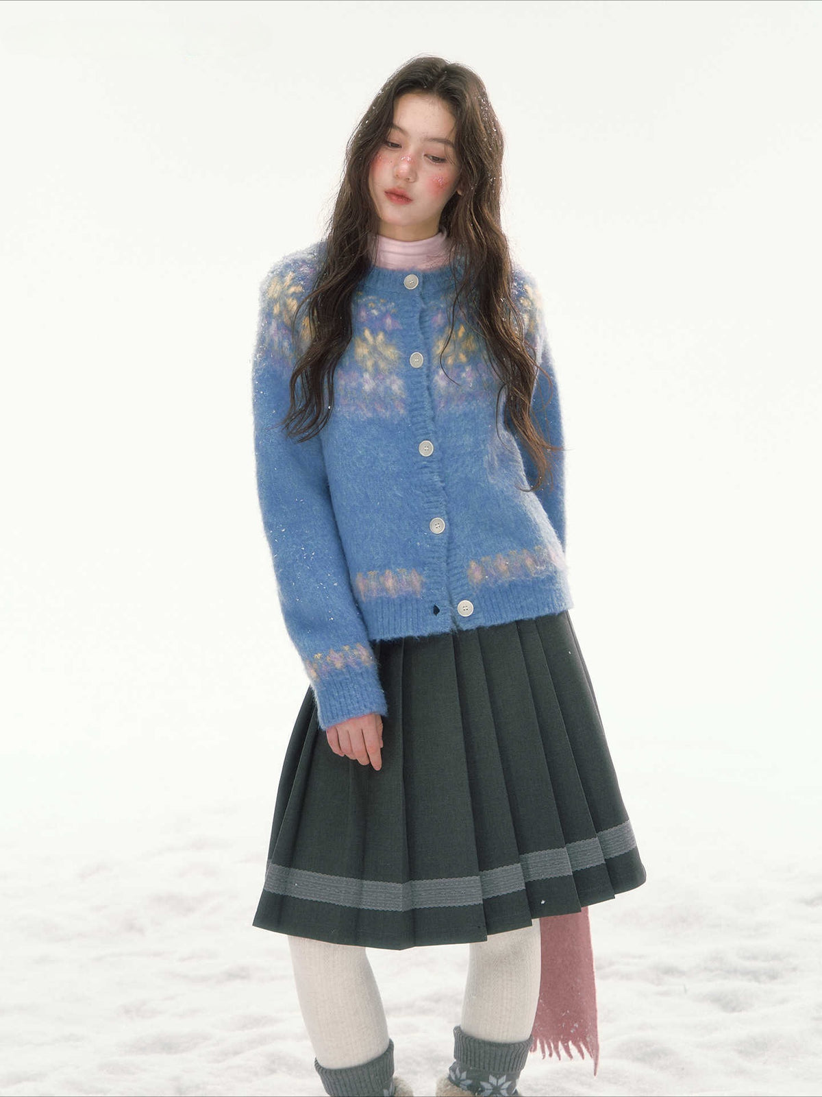 CANSTORE - "Ink Floral Reverie" Dark Gray Pleated Mini Skirt with Lace Trim