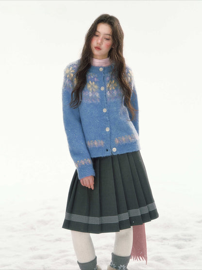 CANSTORE - "Ink Floral Reverie" Dark Gray Pleated Mini Skirt with Lace Trim