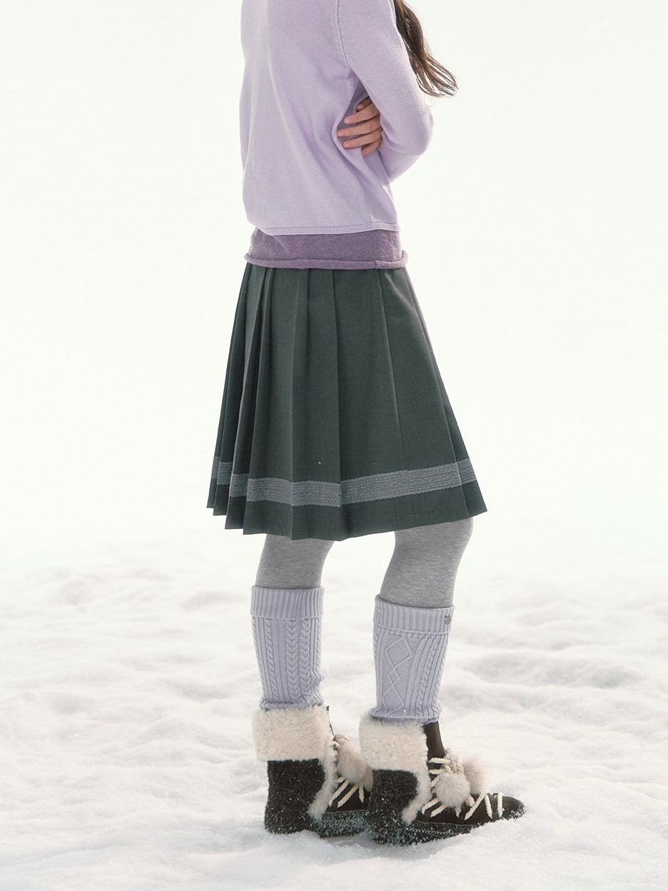 CANSTORE - "Ink Floral Reverie" Dark Gray Pleated Mini Skirt with Lace Trim