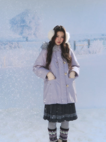 CANSTORE - "Voyage Day" Light Lavender Mid-Length Down Coat with Detachable Faux Fur Collar