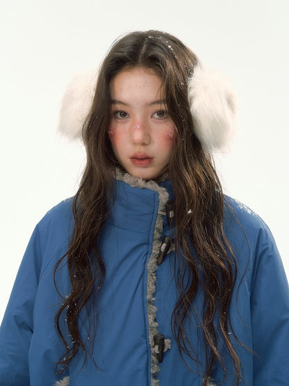 CANSTORE - "Cobalt Snowfall" Cobalt Blue Cropped Toggle Coat with Plush Trim