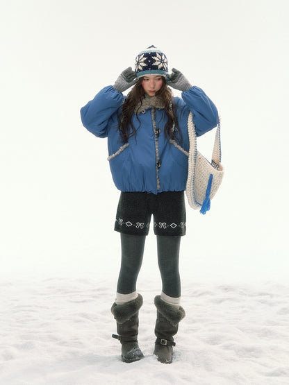 CANSTORE - "Cobalt Snowfall" Cobalt Blue Cropped Toggle Coat with Plush Trim