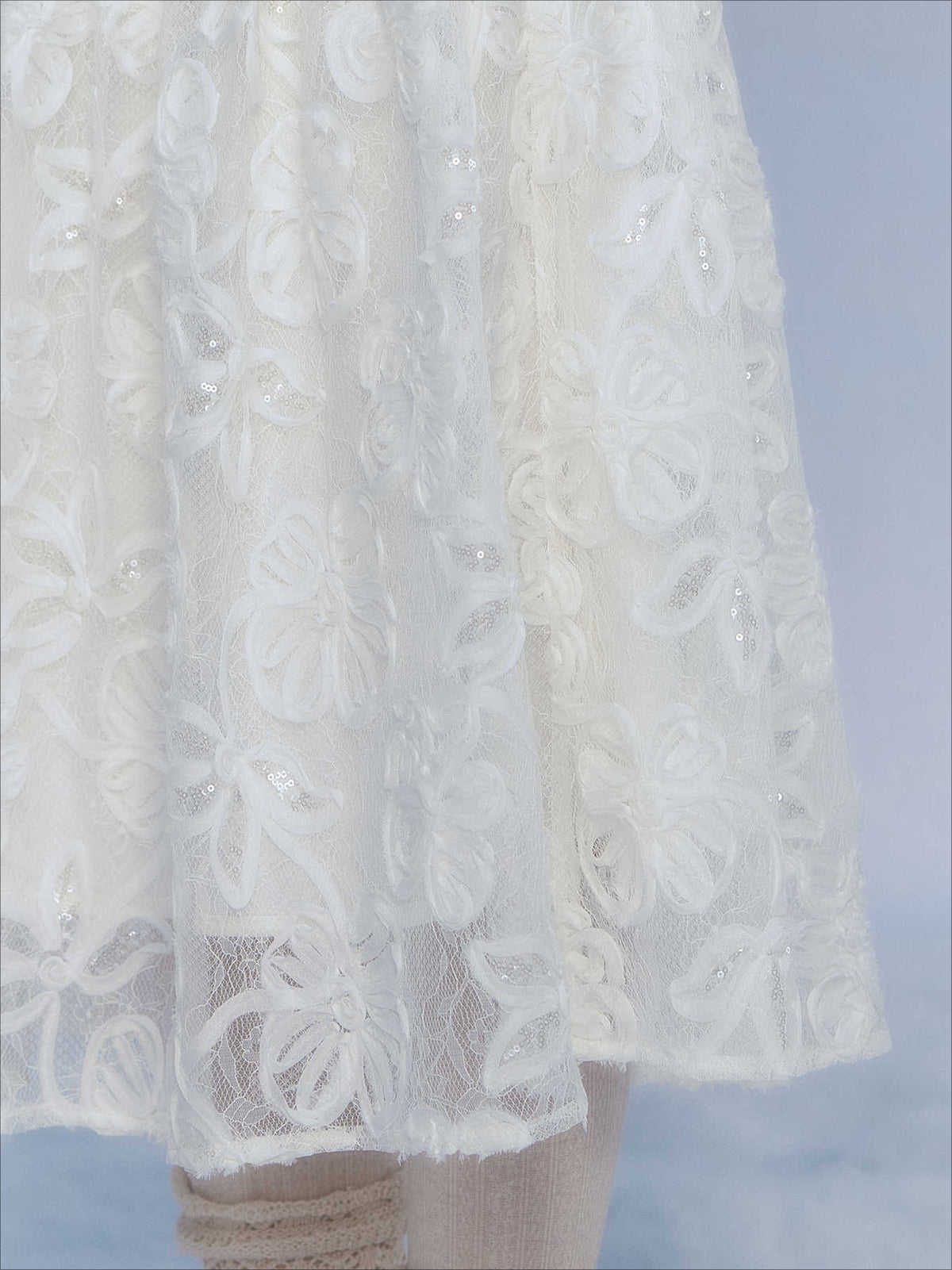 CANSTORE - "Moonflower Lace" Ivory Midi A-Line Skirt with 3D Floral Appliqués