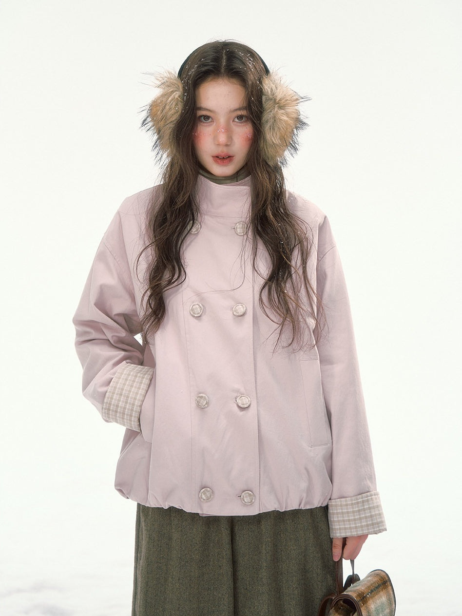CANSTORE - "Peach Cloud" Pink Quilted Double-Breasted Jacket