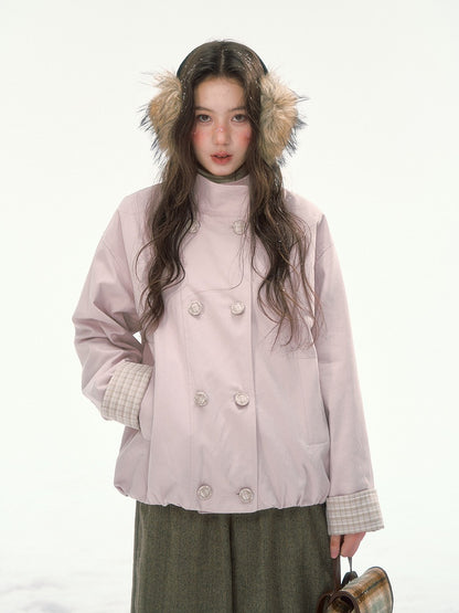 CANSTORE - "Peach Cloud" Pink Quilted Double-Breasted Jacket