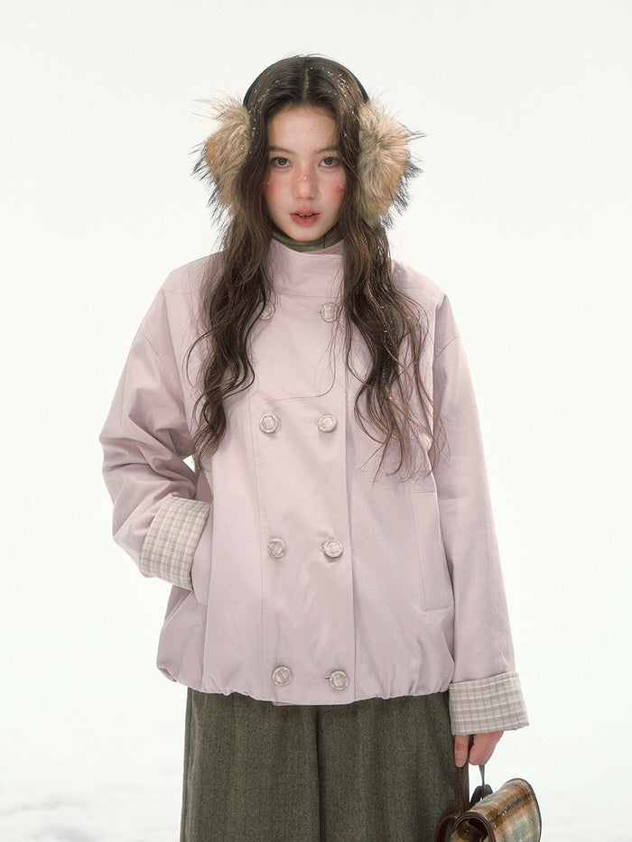 CANSTORE - "Peach Cloud" Pink Quilted Double-Breasted Jacket