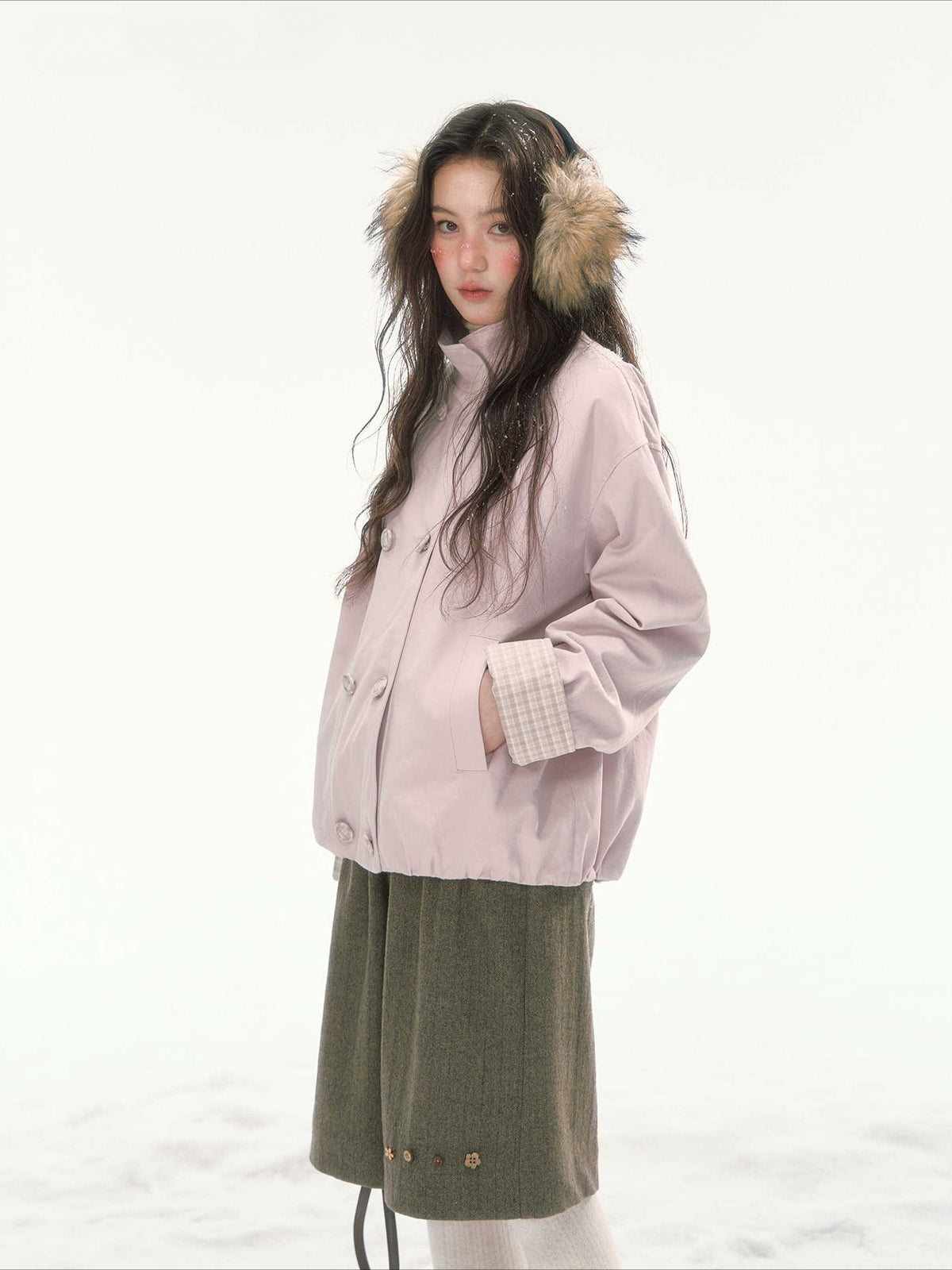CANSTORE - "Peach Cloud" Pink Quilted Double-Breasted Jacket