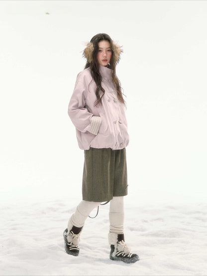 CANSTORE - "Peach Cloud" Pink Quilted Double-Breasted Jacket