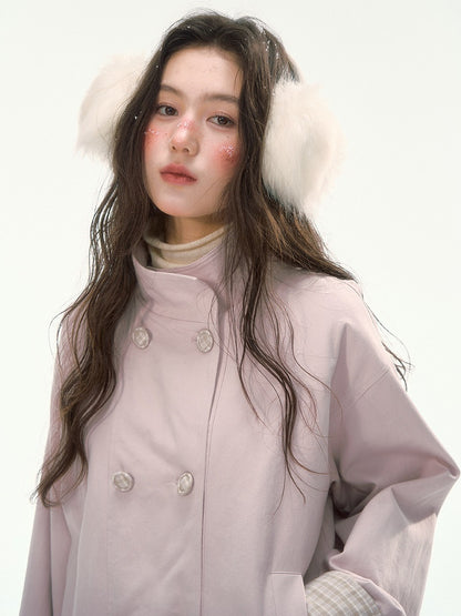 CANSTORE - "Peach Cloud" Pink Quilted Double-Breasted Jacket