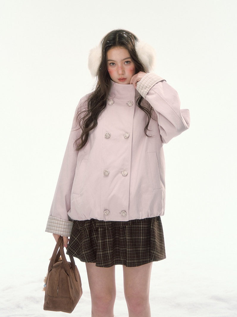 CANSTORE - "Peach Cloud" Pink Quilted Double-Breasted Jacket