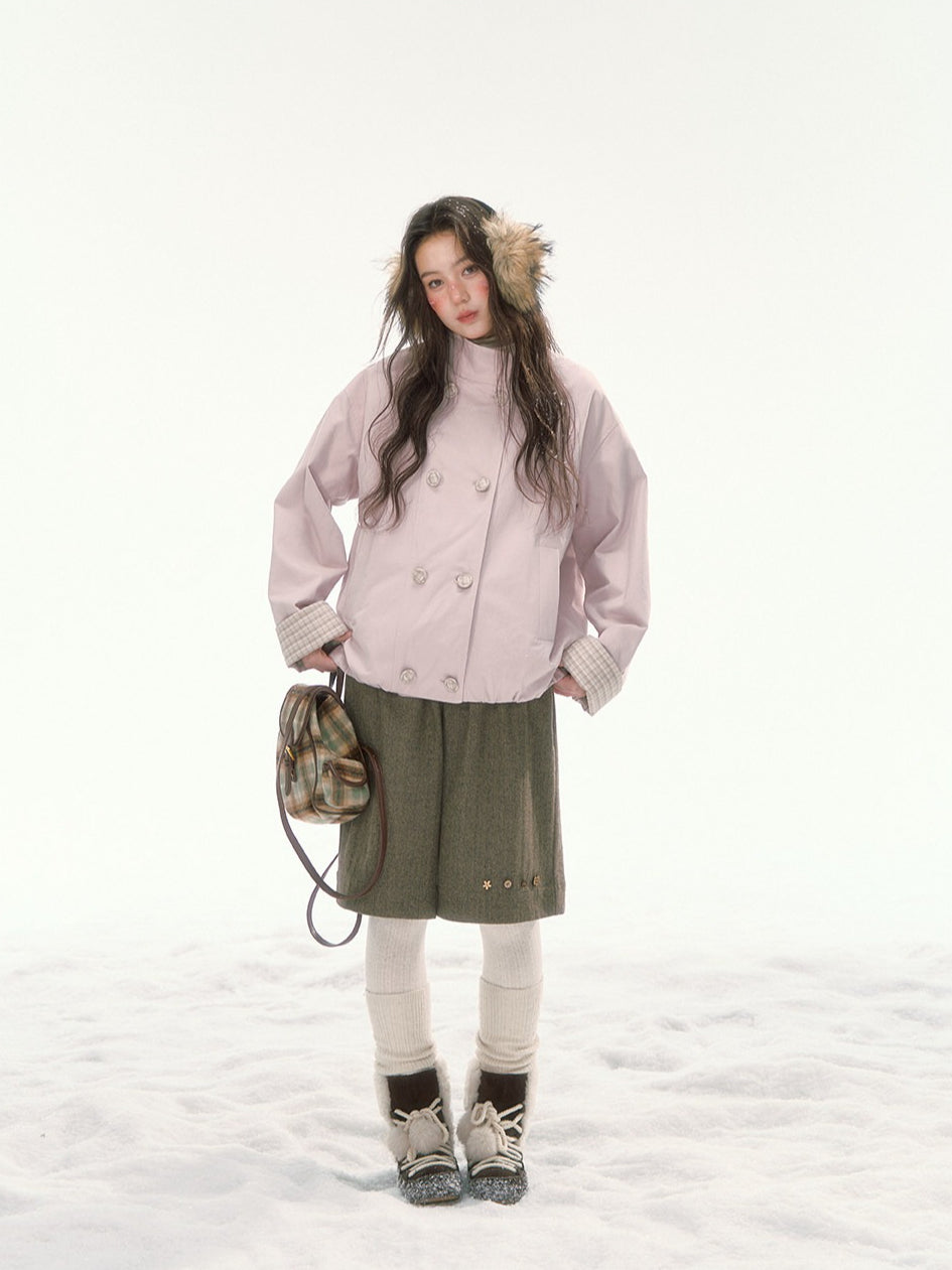 CANSTORE - "Peach Cloud" Pink Quilted Double-Breasted Jacket