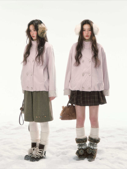 CANSTORE - "Peach Cloud" Pink Quilted Double-Breasted Jacket