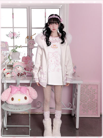 KYOUKO - Pink & White My Melody Ruffle-Trim Raglan Long-Sleeve T-Shirt